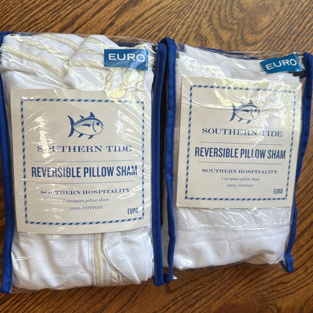(2) Southern Tide Euro Pillow Sham - White and cream